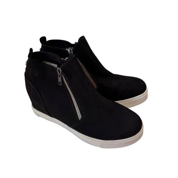 Steve Madden Boots Wedgie Women’s Size 5 Vegan Leather Sneaker Double Zip Black - Picture 3 of 11